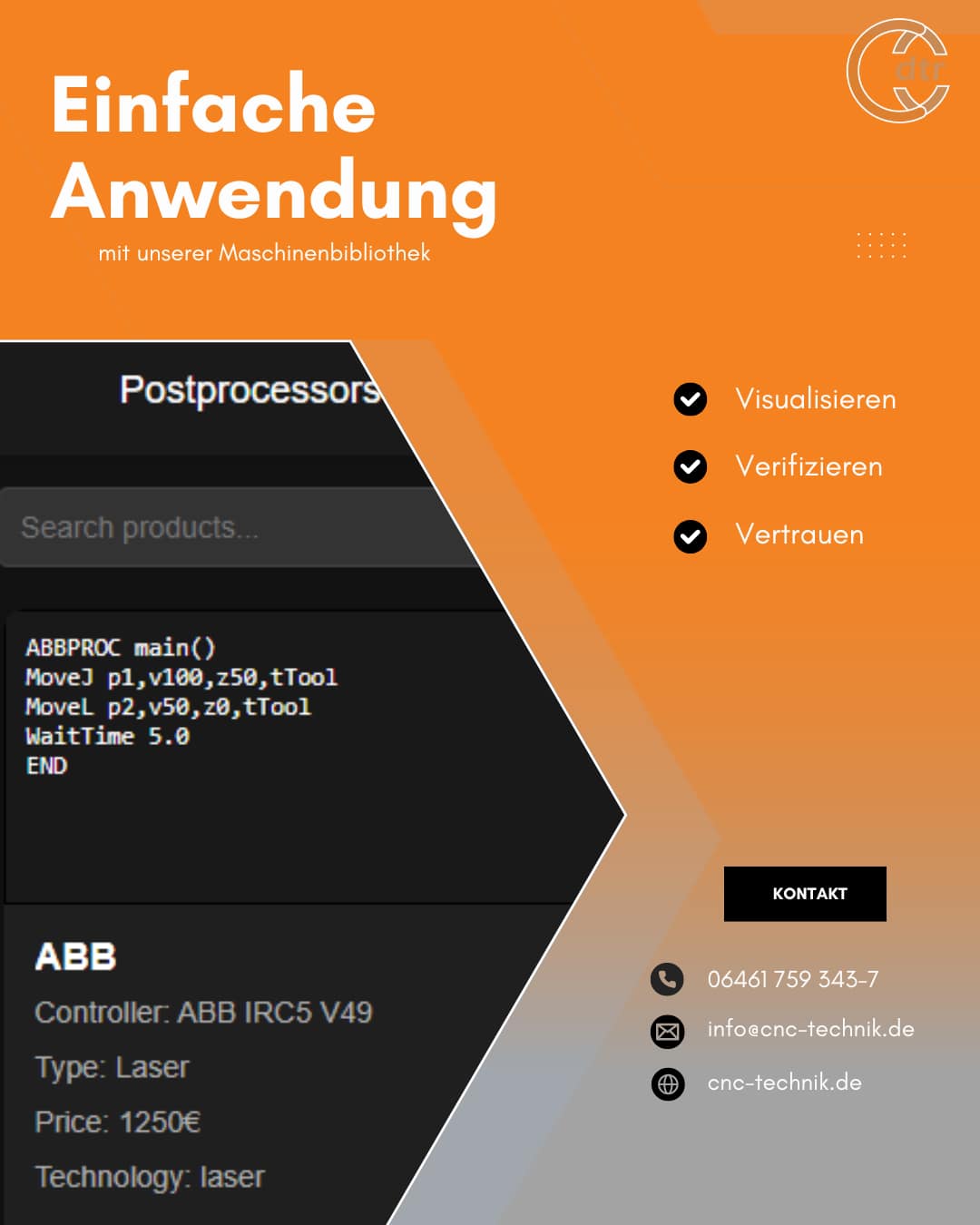 Einfache Anwendung mit unserer Maschinenbibliothek 1 Einfache Anwendung | CAD/CAM Programmiersoftware für CNC Maschinen und Industrieroboter