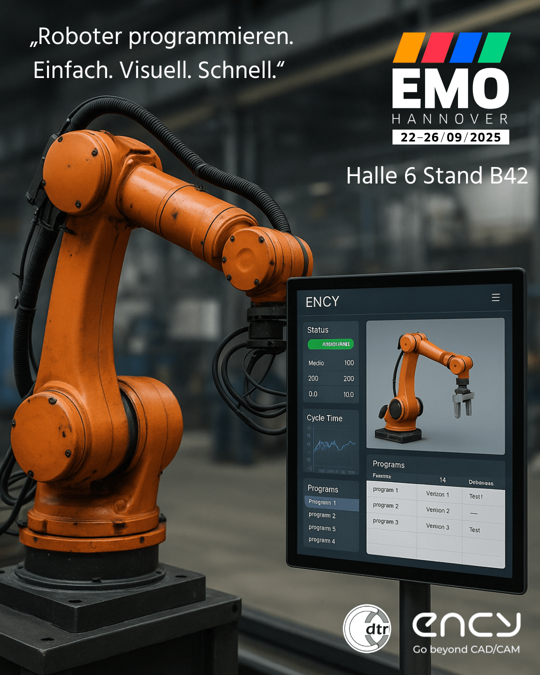,,Roboter programmieren. Einfach. Visuell. Schnell." 1 Post 1 EMO 2025 | CAD/CAM Programmiersoftware für CNC Maschinen und Industrieroboter