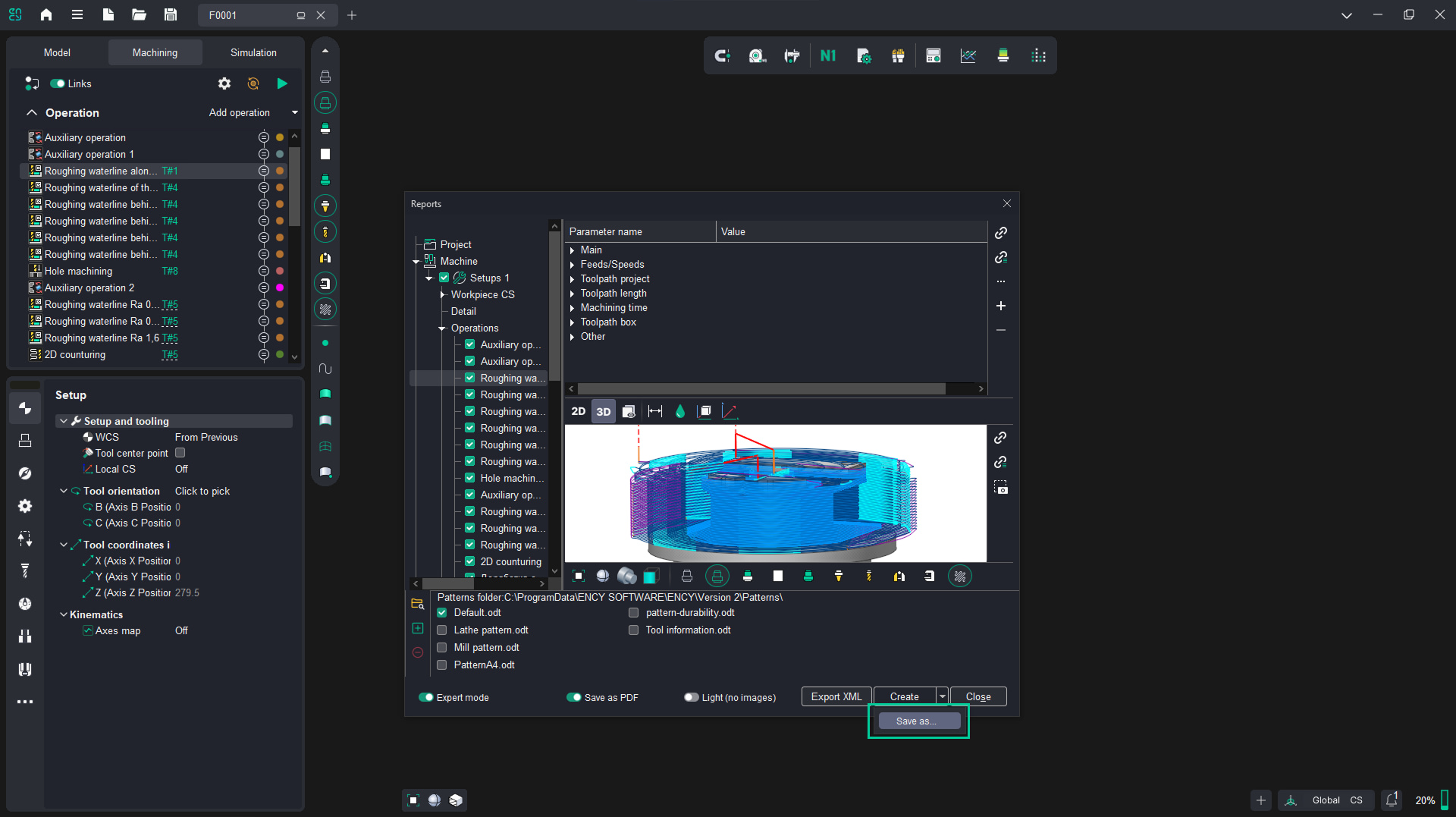 ENCY 2.9: Mehr Daten in Bearbeitungsberichten und klarere Lizenznutzungserfassung 5 Save as option in the report | CAD/CAM Programmiersoftware für CNC Maschinen und Industrieroboter
