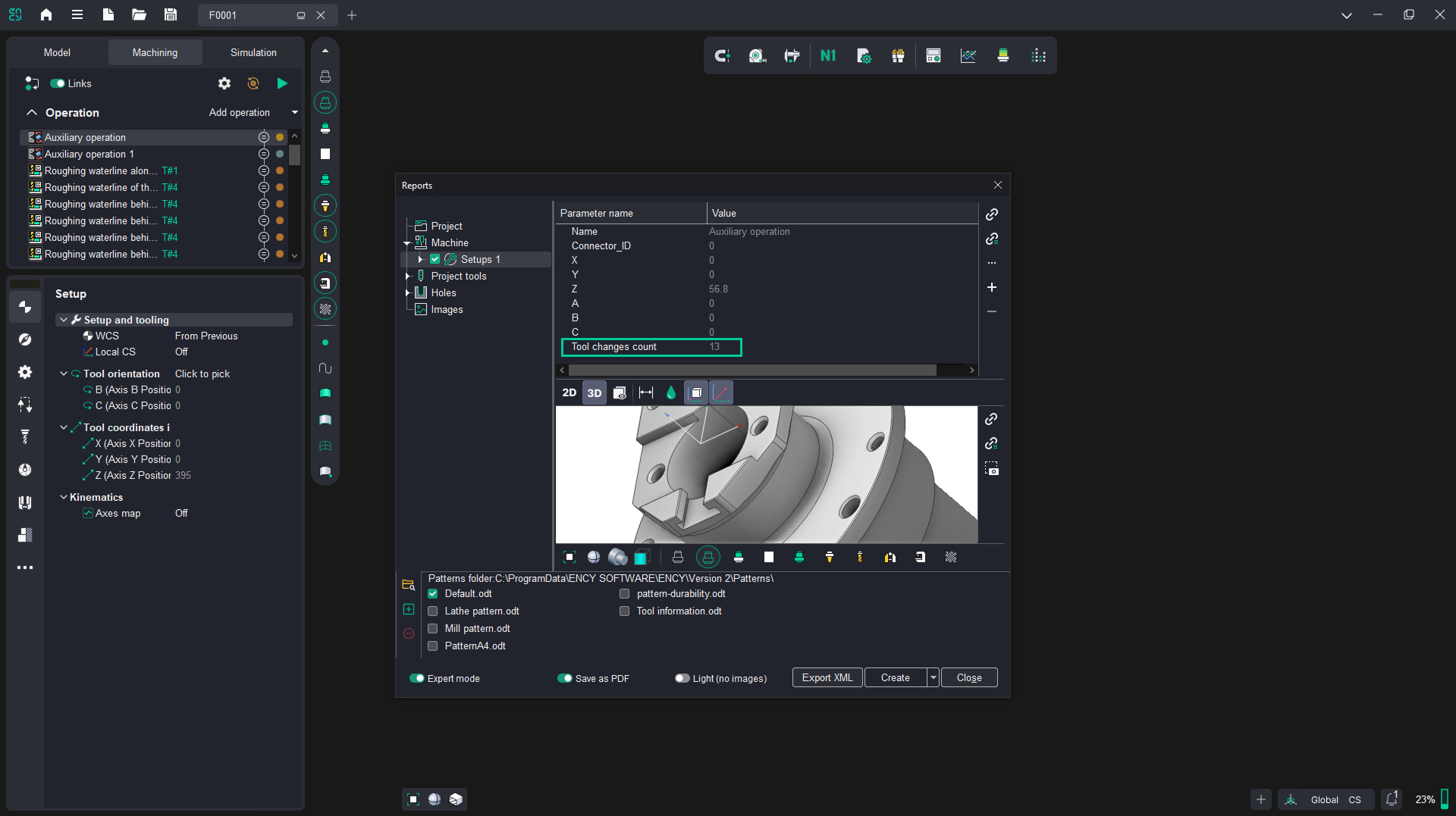 ENCY 2.9: Mehr Daten in Bearbeitungsberichten und klarere Lizenznutzungserfassung 2 Tool changes count | CAD/CAM Programmiersoftware für CNC Maschinen und Industrieroboter